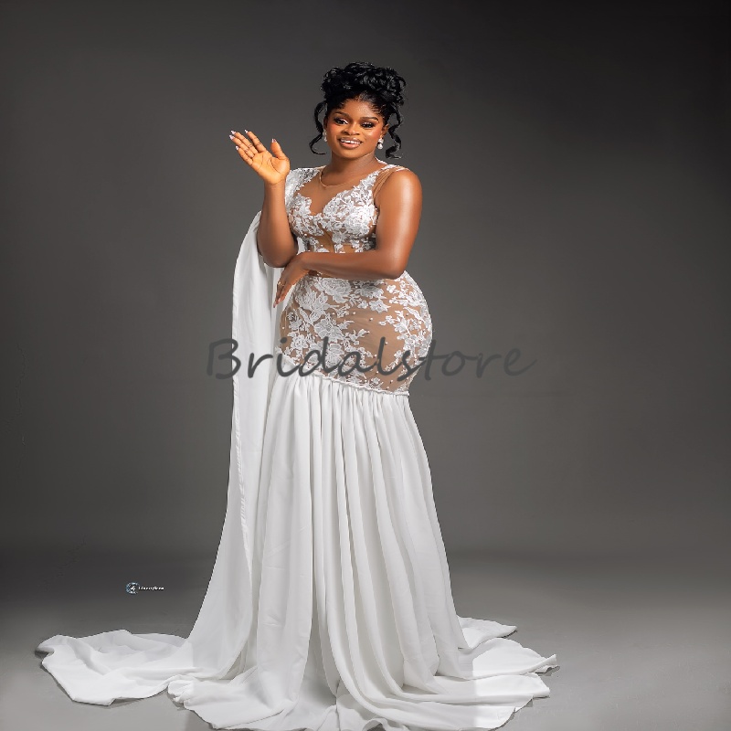 Elegant One Shoulder African Wedding Dress 2025 Plus Size Nigeria Mermaid Country Bridal Gowns Beaded Lace Bride Dress Ribbon Sleeves Robe De Mariage
