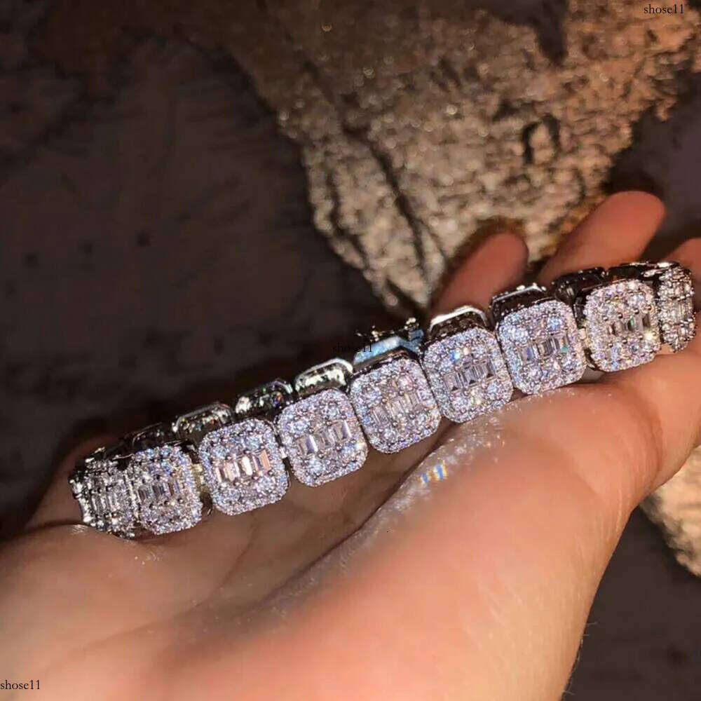 Master Roc Jewelry Sterg Sier Sparkg 10mm Baguette VVS Moissanite Tennis Chain Bracelet