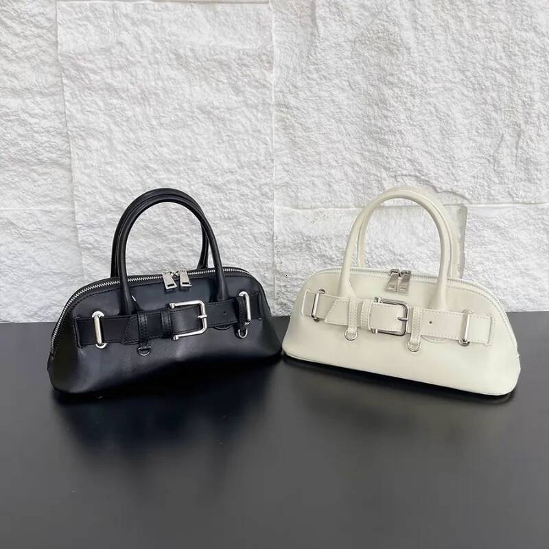 Brand Design Belt Buckle Half Moon Fashion Leather Handbag Key Shell Long Shoulder Strap Crossbody Bag Y2k Motorcyclebag