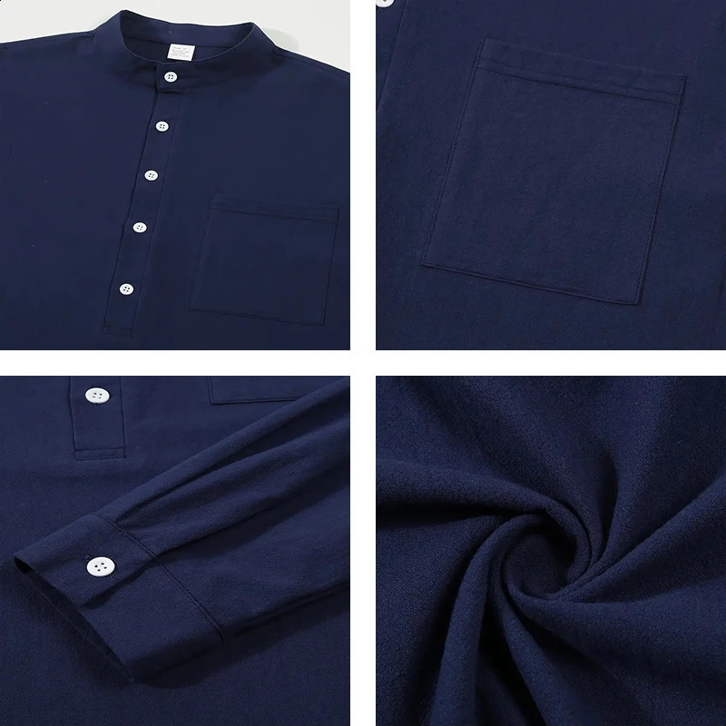 Mens Lightweight y Polo Shirt Set Summer Stand up Collar Button Pocket Cotton Hemp Long Sleeve Pants Casual 250809