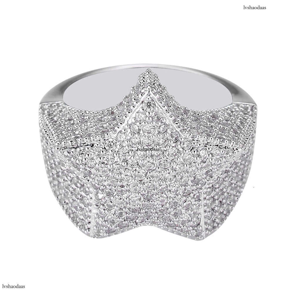 Five-Pointed Real Gold Plated Micro Paved Zircon Hip-Hop Men's Star Ring