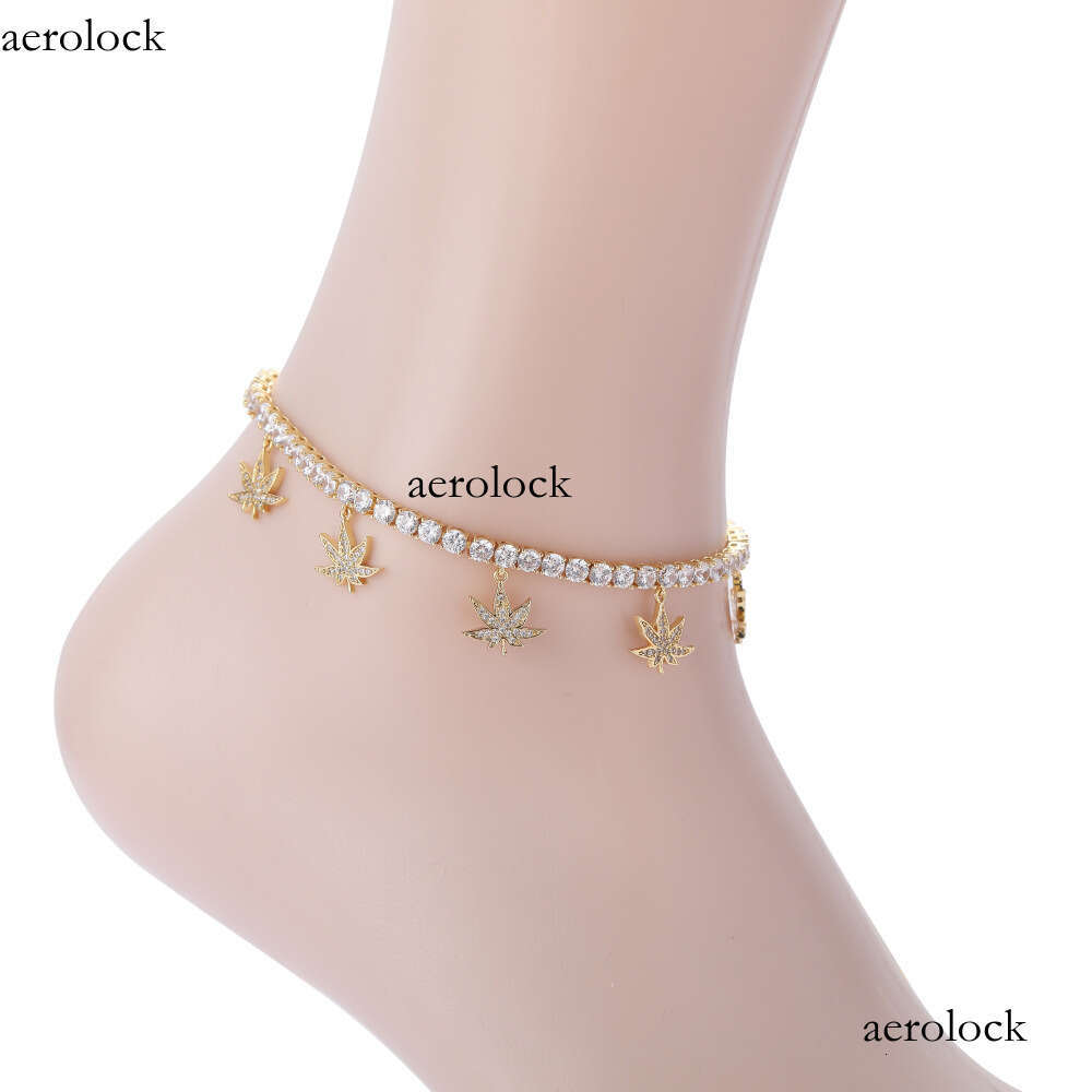 Women's Maple Leaf Hip Hop 4mm 9inch+ Extension Chain Tennis Anklet Jewelry