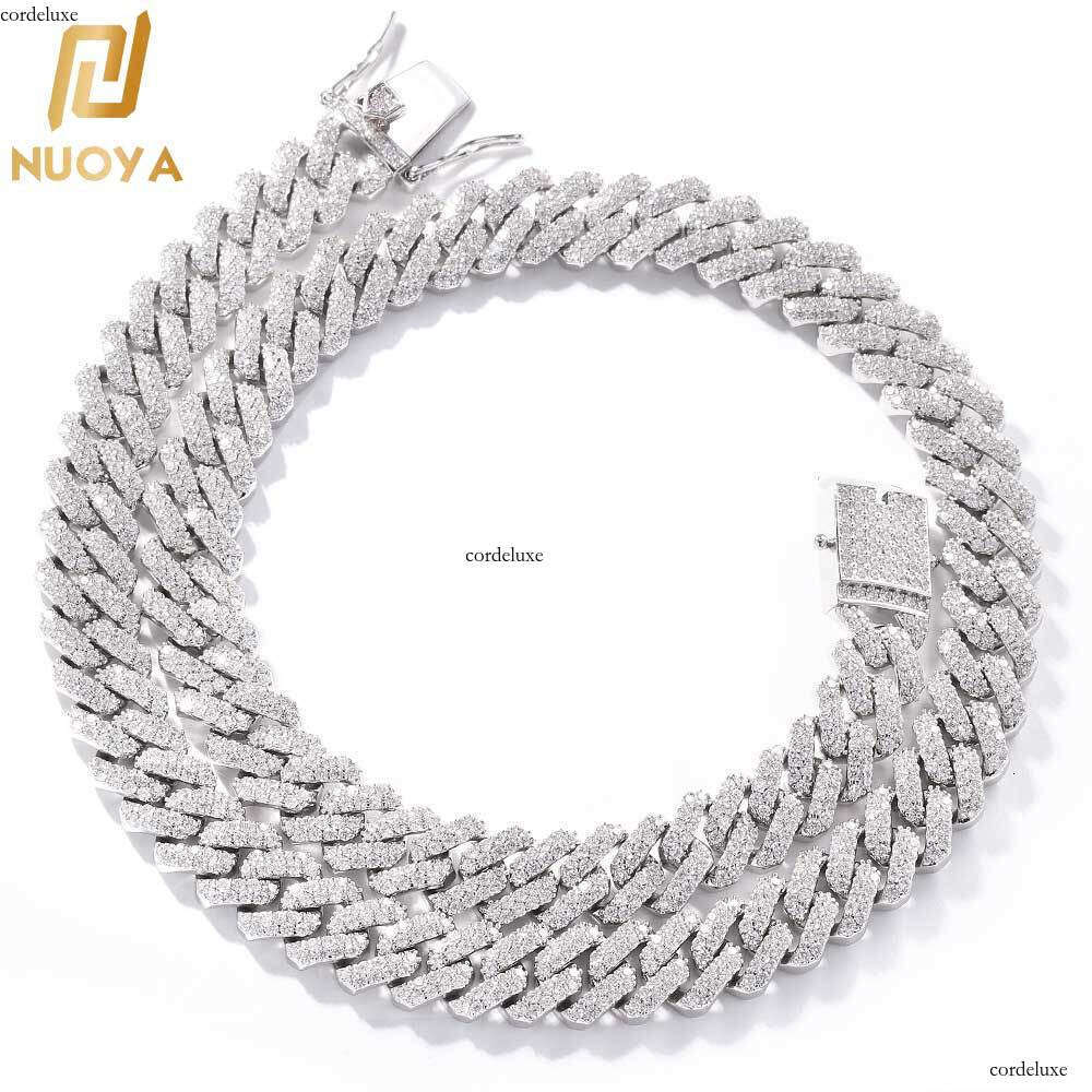 Hip Hop 12mm Full Dia Bar-shaped Rhombus Cuban Necklace High-quality Moissanite chain Simple Clavicle Chain Jewelry