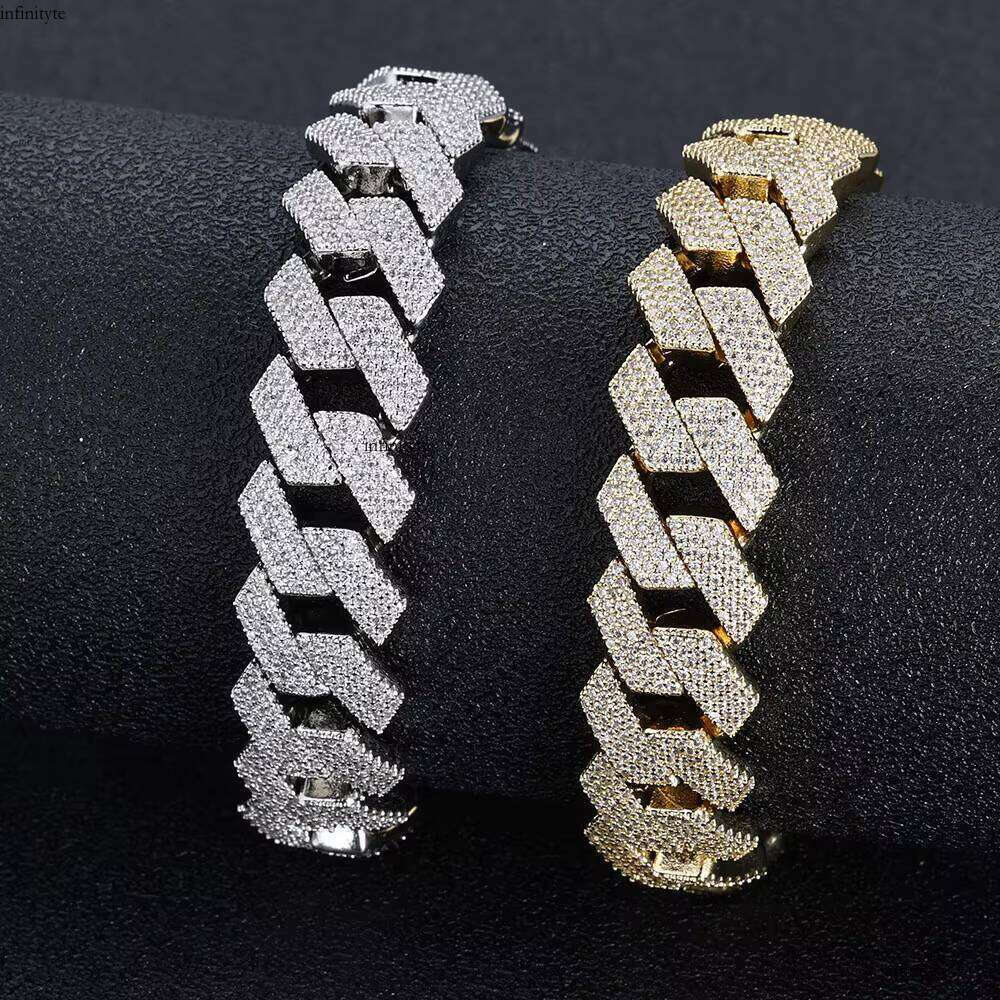NUOYA Hip Hop Jewelry White Gold Miami Link for Women 15mm 4 Rows Iced Out Dia Prong Cuban Chain Bracelet