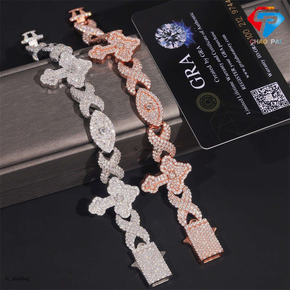 Hip-Hop 11.8mm Full Inlaid Moissanite Sier 8-Shaped Eye Trendy Brand Accessories Unisex Bracelet