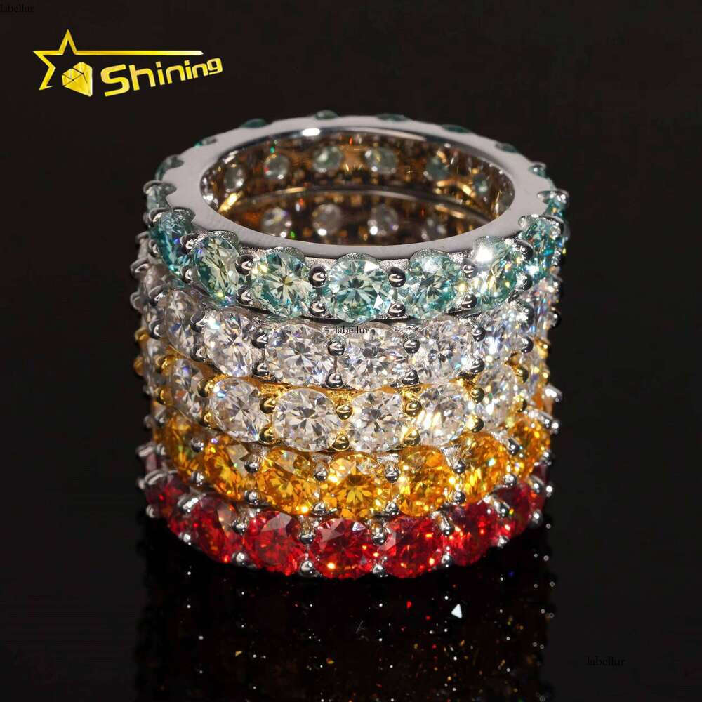 Pass Dia Tester Wedding Jewelry Engagement Band Hip Hop Rings Solid Sterling Sier Colorful VVS1 Moissanite Ring