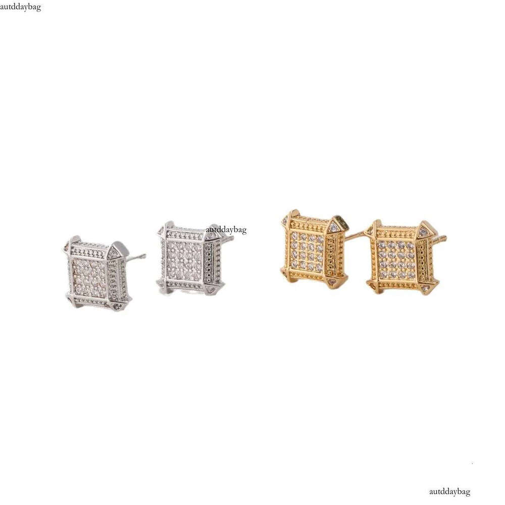 2025 Hiip Hop Top Sell Stud Earrings Vintage Jewelry Sier Gold Plated Pave White 5A Cubic Zircon CZ Dia Party Simple Fashion Women Earring Gift
