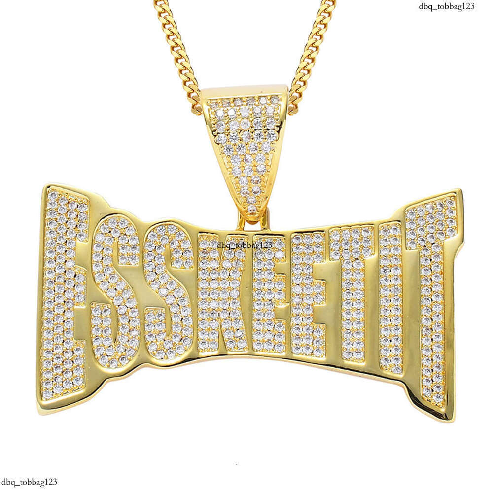 Punk Men's Pendant ESSKEETIT Letter Micro Paved Moissanite chain Trendy Hip Hop Necklace