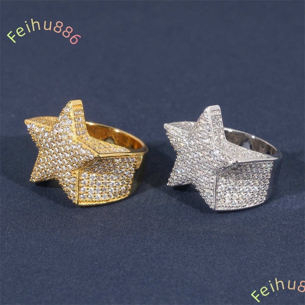 Fine Jewelry Hip Hop Rapper Ring 925 Sterling Silver VVS Moissanite Diamond Iced Out Star Shape Rings for Men