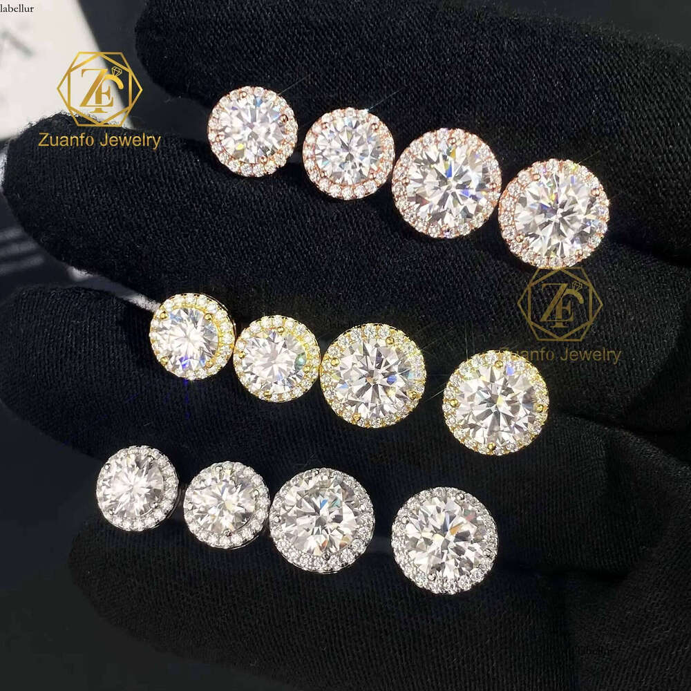 Wholesale Factory Price 5mm 6.5mm 8mm D VVS1 Moissanite Halo Round Earrings Sterling Sier for Men and Women