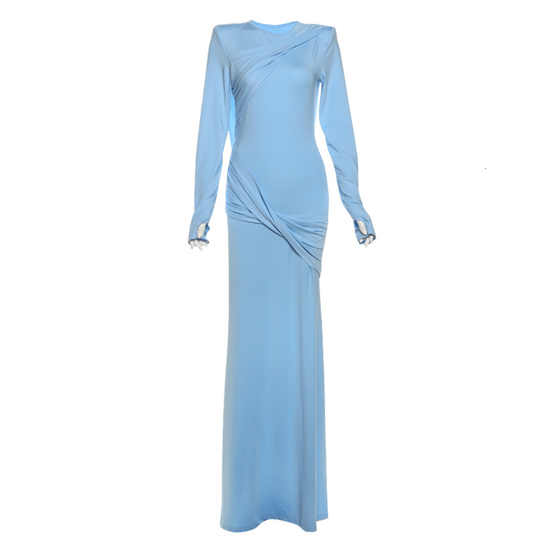 2025 Autumn New Sexy Slim Fit Backless Long Sleeve Solid Color Elegant Long Dress Womens Clothing