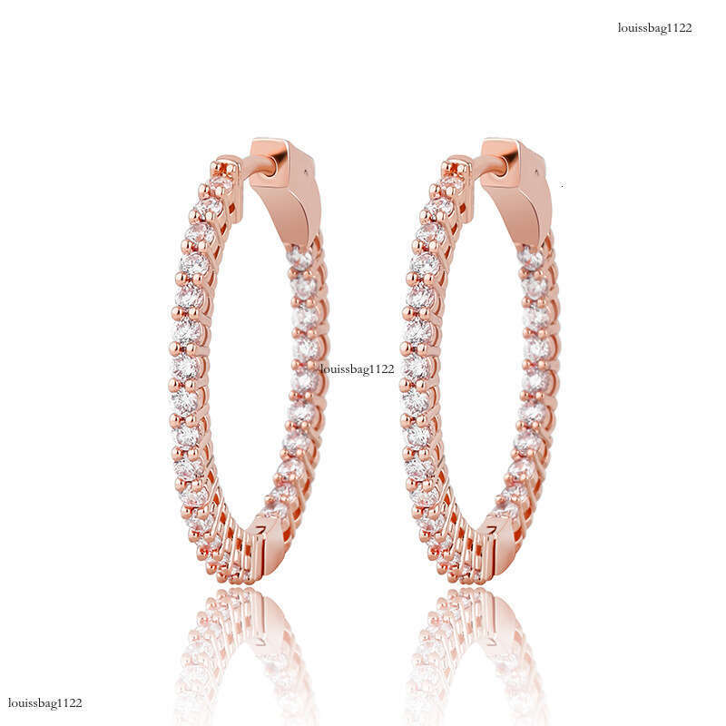 Round Women's with Zircon Inlay Real Gold Plated Shiny Earrings