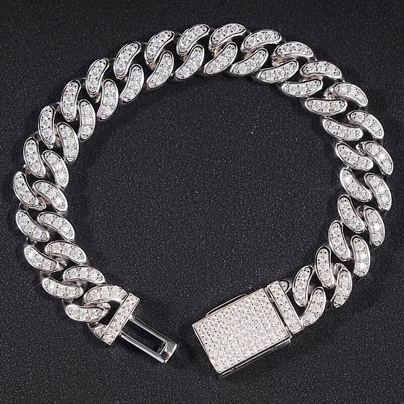 SICGEM 925 Silver Stainless Steel Gold Miami Moissanite Cuban Link Chain Iced Out Necklace