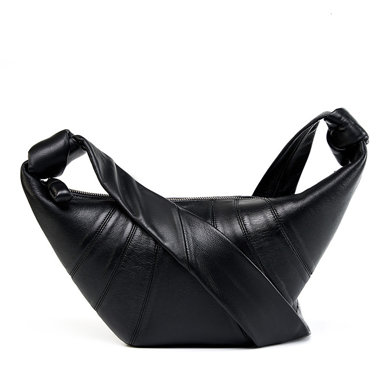 French Niche First Layer Sheepskin Croissant Lazy Style Genuine Leather Shoulder Crossbody Dumpling Bag For Women