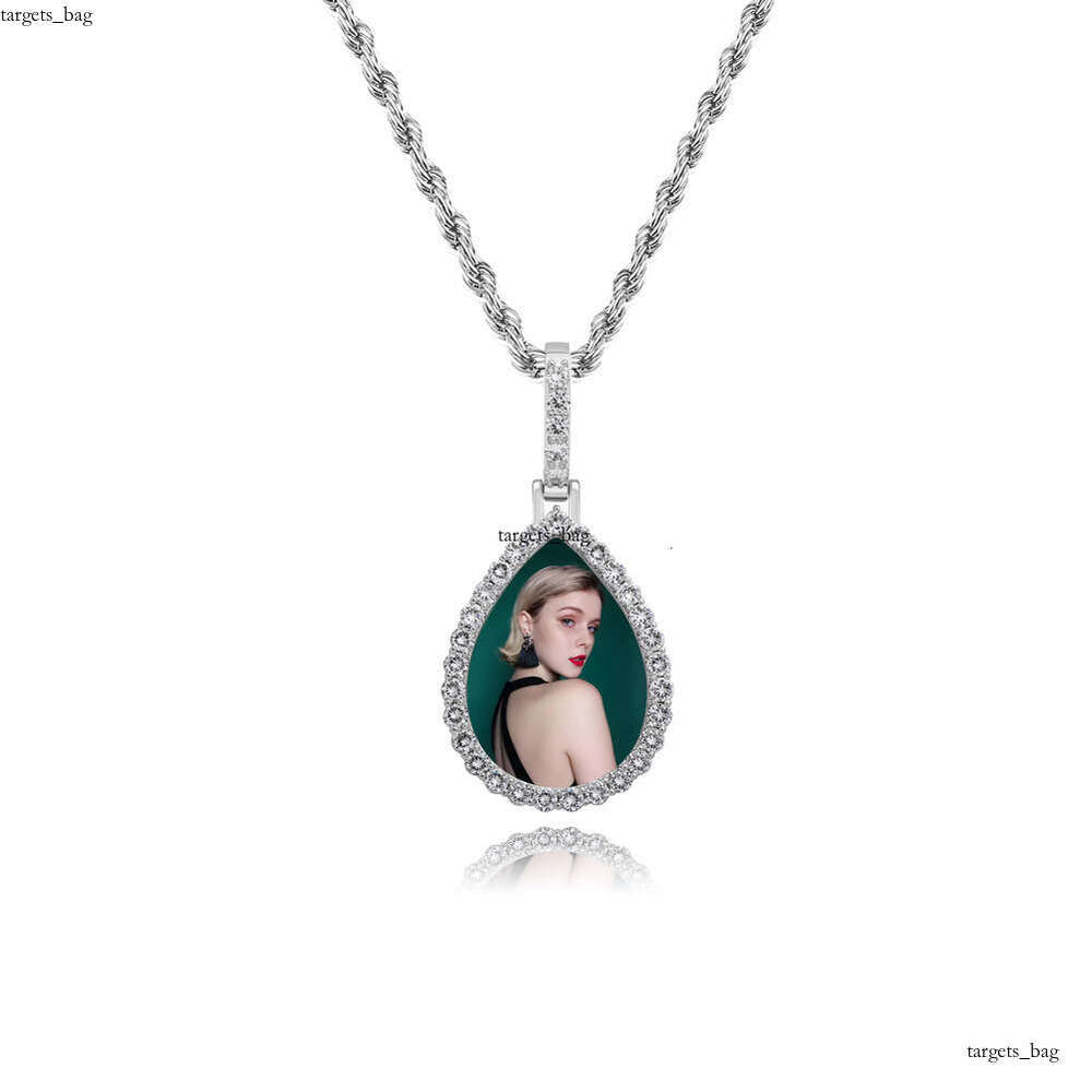 Full Dia Hip-Hop Water Drop Pendant Sterling Silver Moissanite chain Oval Memory Photo Frame Necklace Personalized DIY