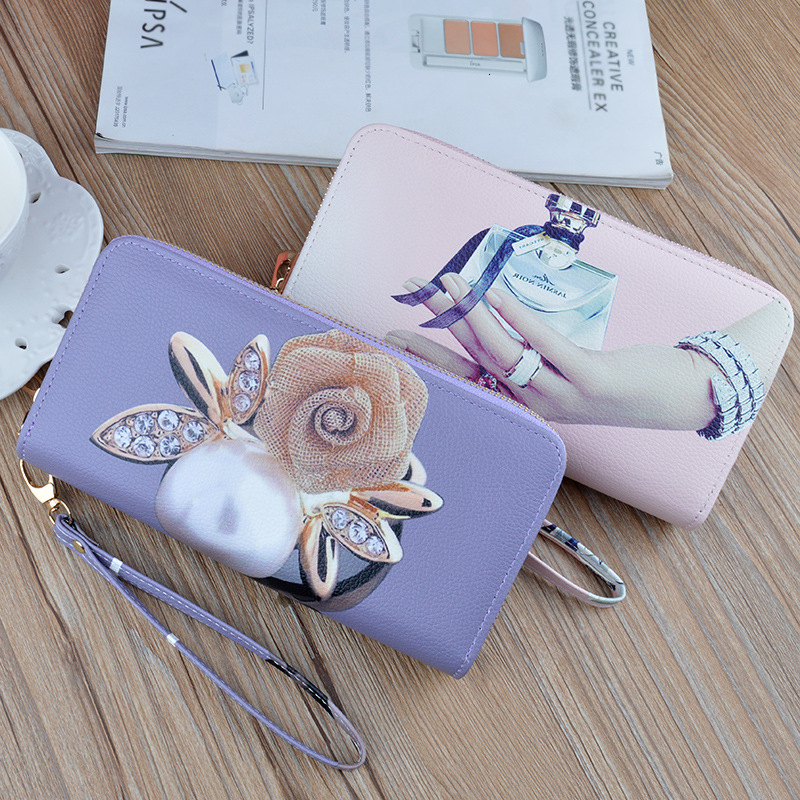 New Double Zipper Clutch Wallet For Women Long Soft Leather Wallet Fashionable Printed Large Capacity Designer Bag Double Layer Luxury Bag Wallet Phon