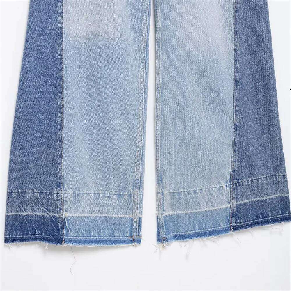 2025 New Women's Casual Elegant Design with European and American Style Splicing Cotton High Waist Wide Leg Jeans