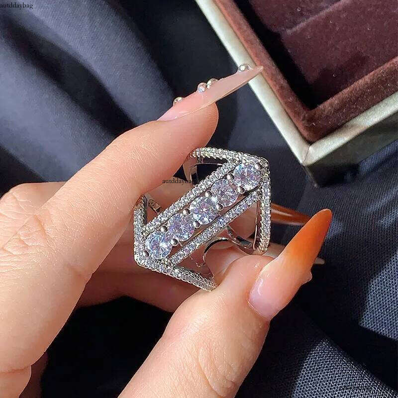 Ins Top Sell Wedding Rings Jewelry Sterling Sier Row Drill Lab Moissanite Dia Zircon Party Eternity Women Engagement Band Ring For Lover Gift