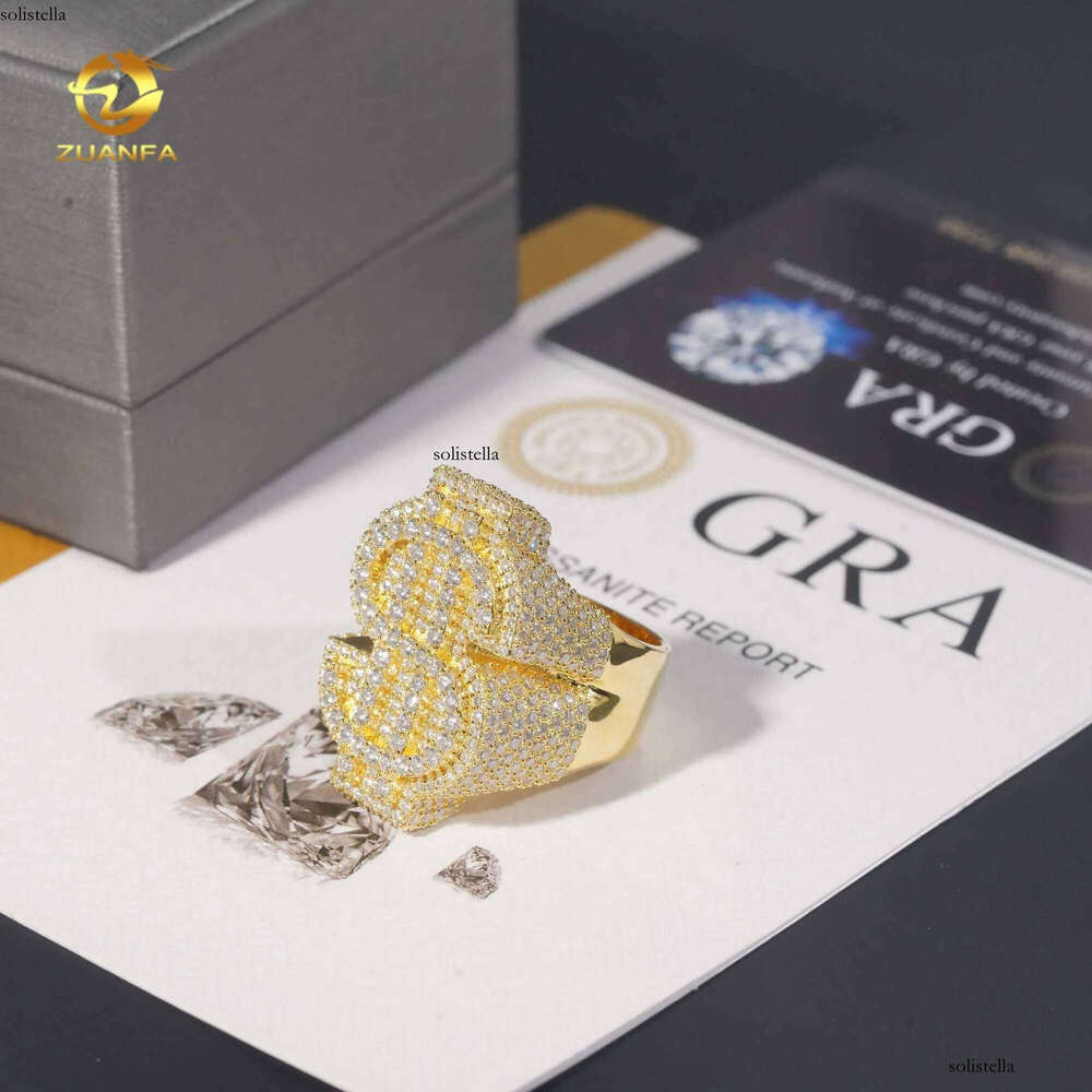 Sier mens rings fine iced out vvs moissanite custom hip hop lab dia jewelry dollar ring