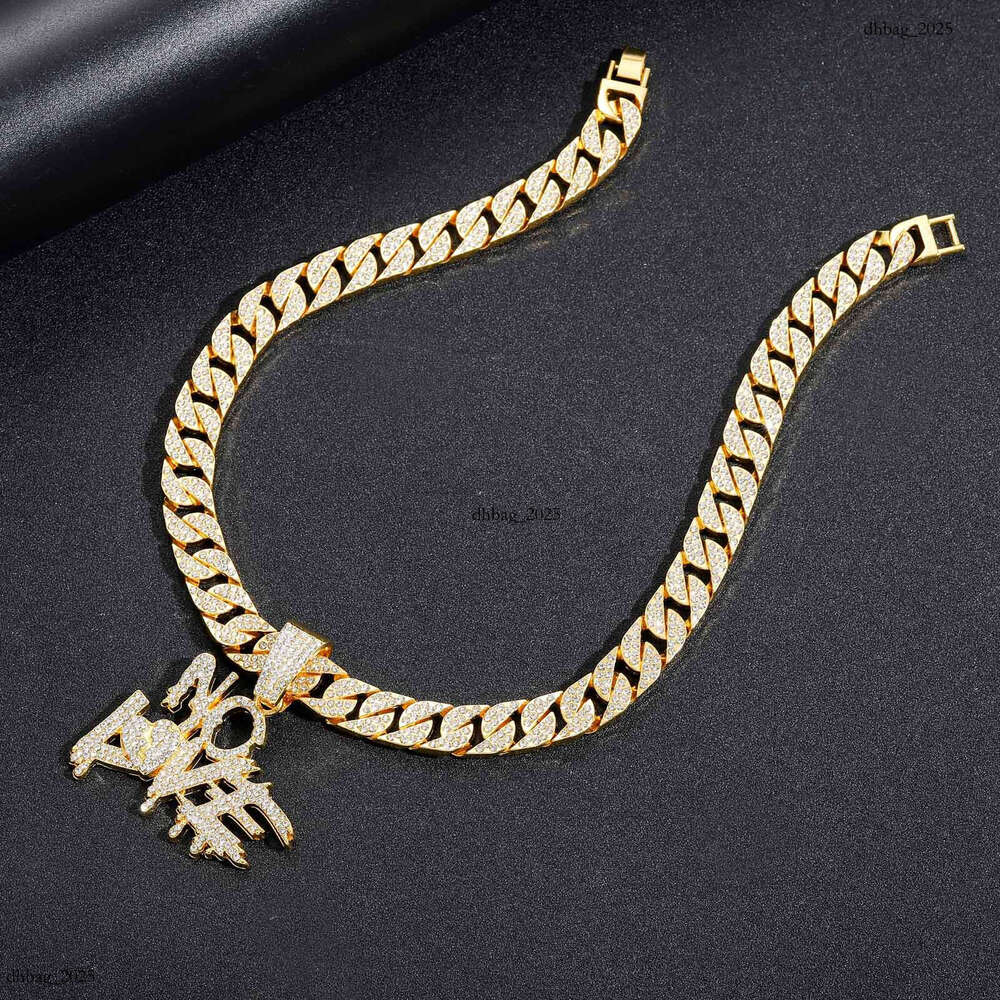 Letter NO LOVE Inlaid Pendant Alloy Full Dia Personality Creative Men's Cuban Chain Hip-Hop Necklace