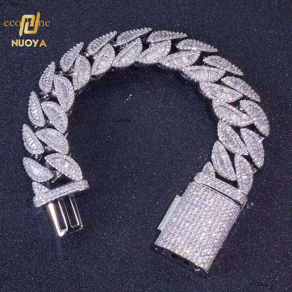 NUOYA 20MM Mixed Inlay T Shaped Cuban Link Chain Full Iced Out Cubic Zirconia Hip Hop Jewelry Gold Plated Bracelet