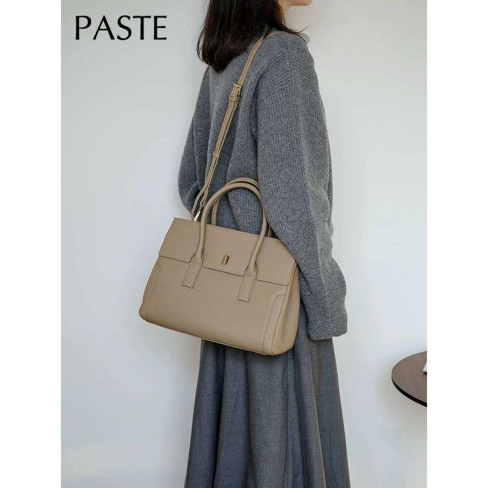 New high-end feeling classic gray business handbag simple natural cowhide women's office commuter women's shoulder bag