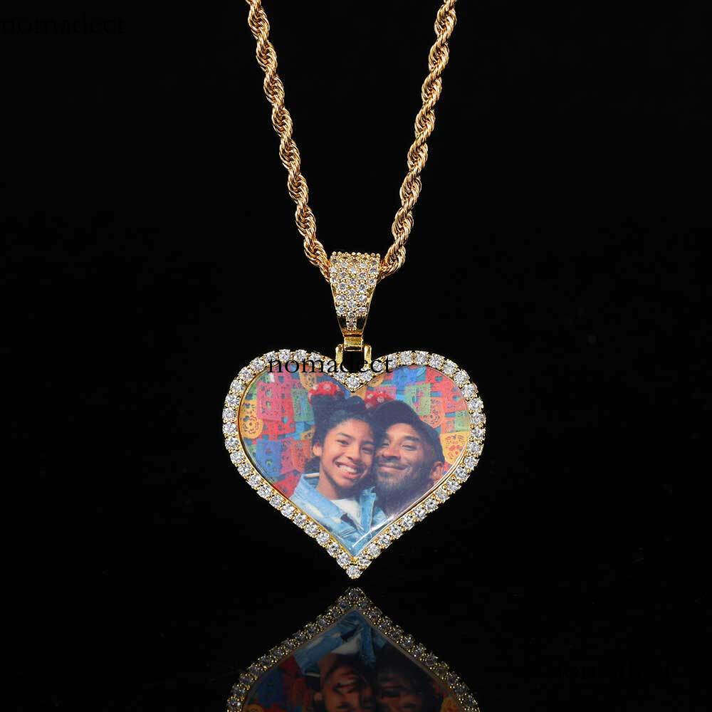 Couple Heart Pendant Micro Pave Moissanite chain Hip Hop Jewelry Heart-Shaped Photo Frame Necklace