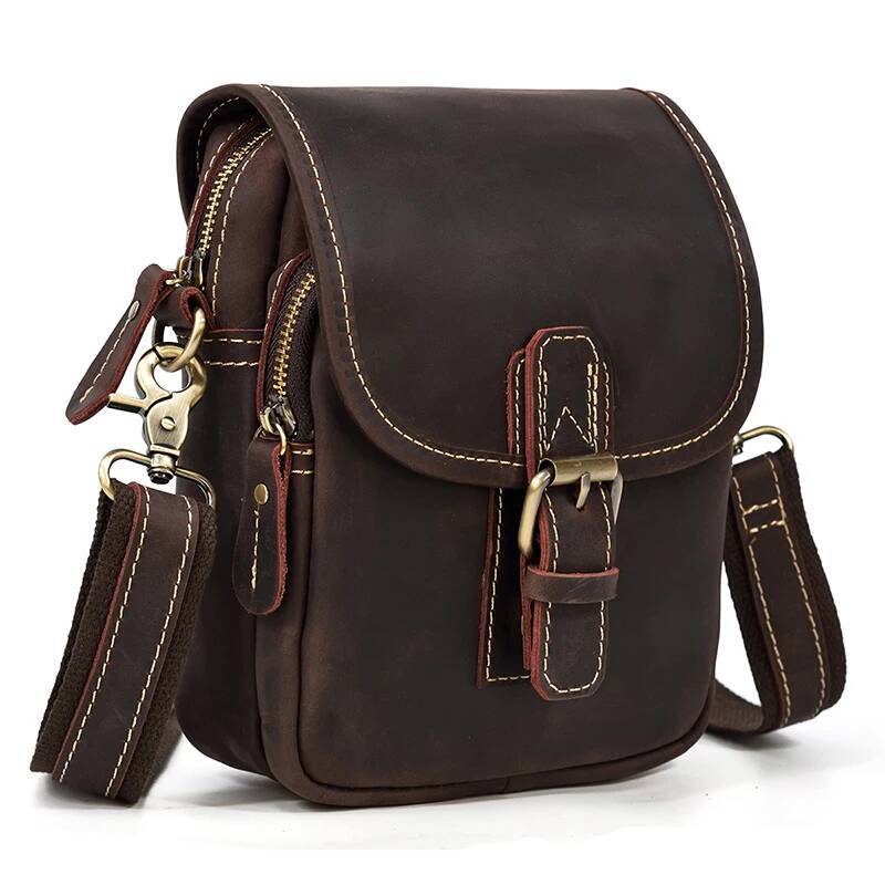 MAHEU Vintage Leather Small Shoulder Bags for men Crossbody Mini Sling Bag Belt Pouch For Men Male Waist Pack