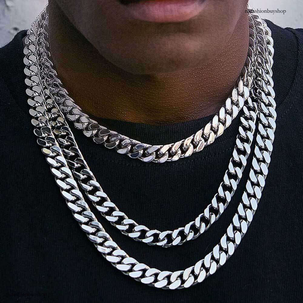 Stainless Smooth Buckle Encrypted Four-Sided Polished Cuban Real Gold Plated Hip-Hop Titanium Steel Men's Necklace