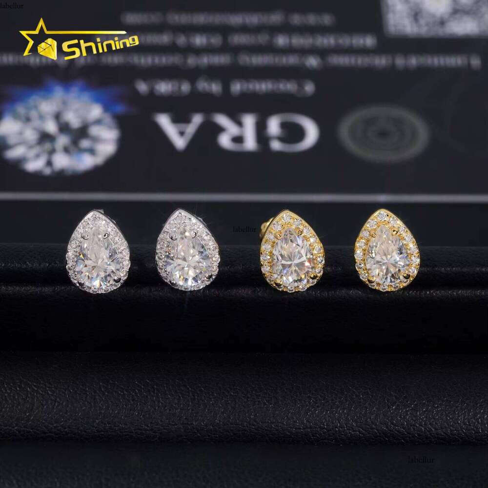 New Arrival Sier Halo Design Pear Cut Silicon Stone GRA Certified Screw Back Women's Boutique Jewelry Earrings