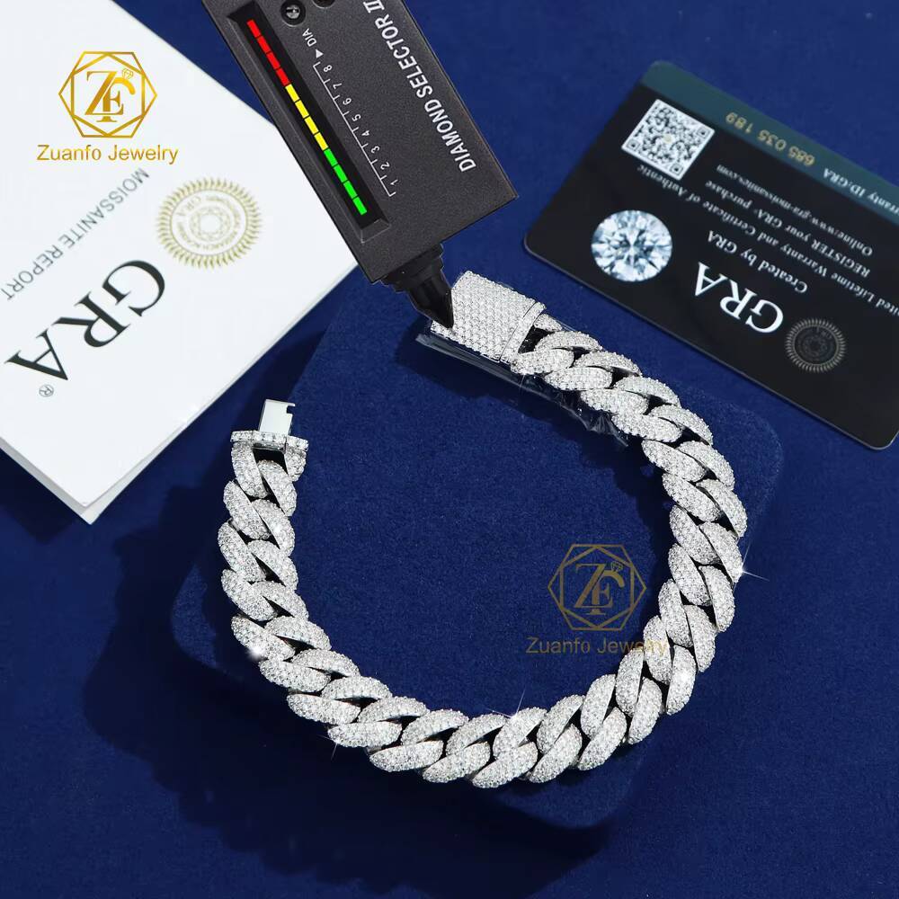 Hip Hop 14mm 15mm 18mm 20mm Gra Certified D VVVS1 Diamond Necklace Bracelet Men 925 Silver Iced Out Cuban Link Moissanite Chain