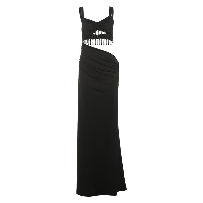 2025 Summer New Womens Fashion Sexy Waist-Exposing Bodycon Long Dress with Tassels and Straps