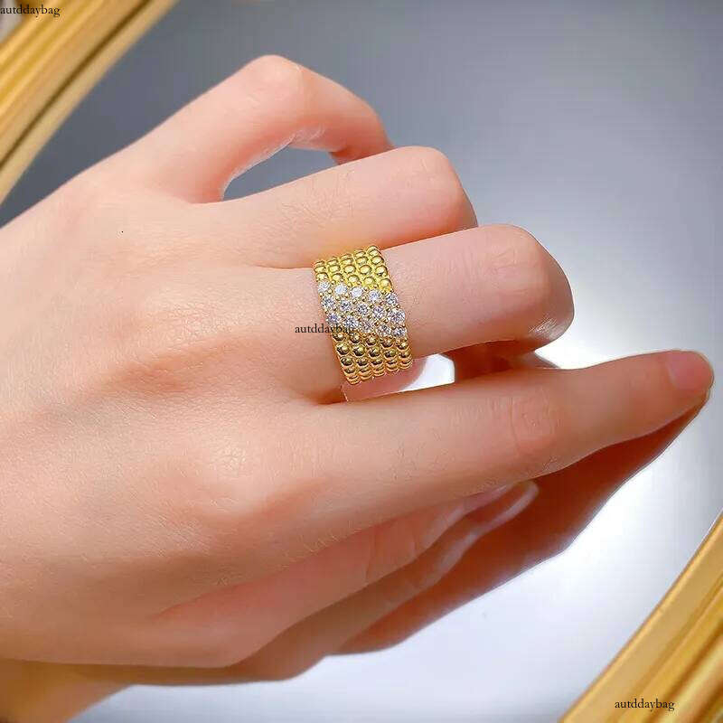 2025 Choucong Gorgeous Elegant Wedding Rings Jewelry Real 100% Sterling Sier Gold Bead 5 Rows White Moissanite Dia Party Women Bridal Ring Gift