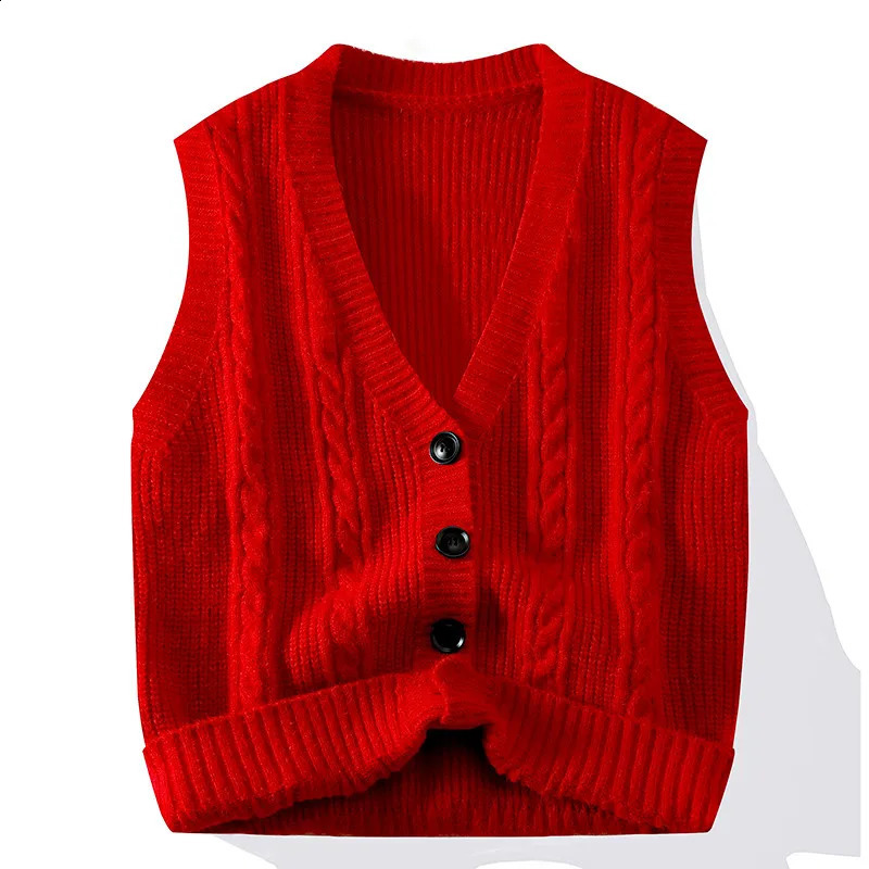 Simple Chic Loose Casual Vest Waistcoat V Neck Knitted Sweater Jacket Striped Sleeveless Oversize Thicken Men Clothing Coat Tops 250809