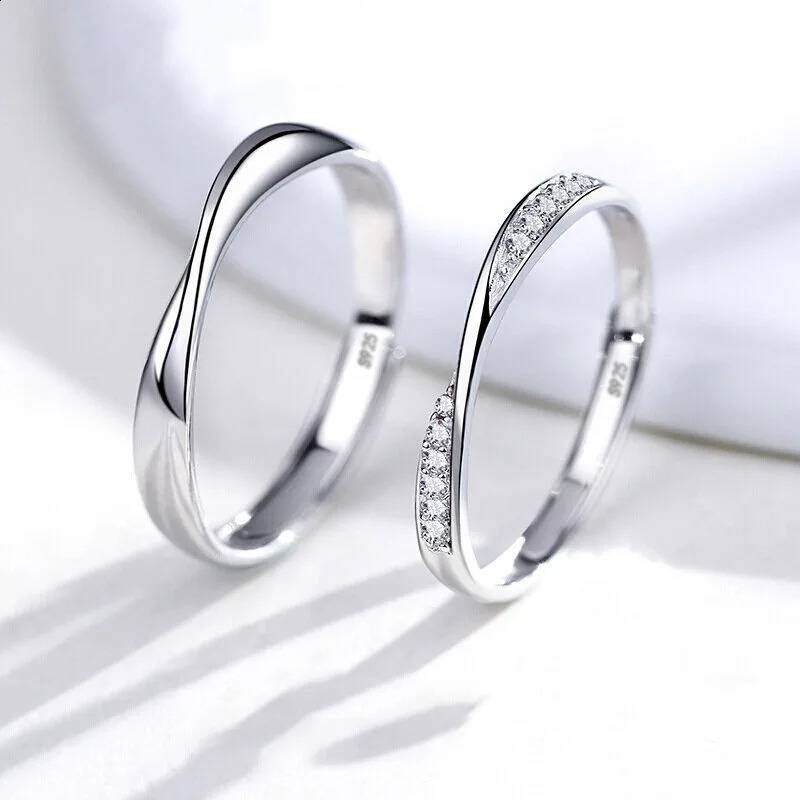 Fashion Simple Opening crystal Ring Minimalist Silver Color Zircon Adjustable Ring For Men Women Couple Engagement Jewelry 250805