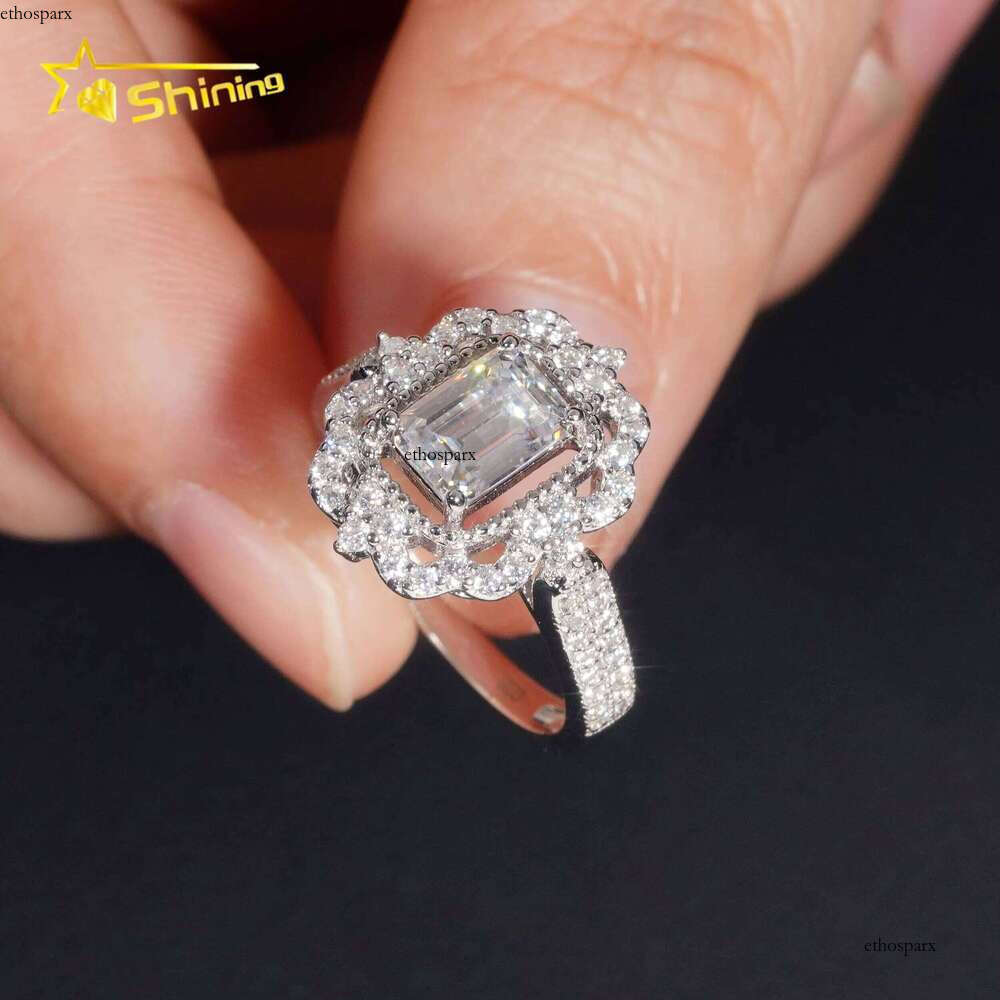 Pass Tester 1ct Emerald Engagement Charm Pearl Silver VVS Wedding Inlaid Ring Women's Jewelry