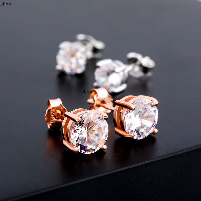 Iced Out VVS for Women Round Zircon Electroplated Thick Platinum Earrings Jewelry Accessories