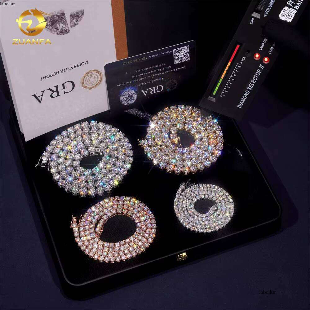 RTS Sier Hip-Hop Iced Jewelry 2Mm 3Mm 4Mm 5Mm 6.5Mm VVS Silicon Chain Tennis Necklace
