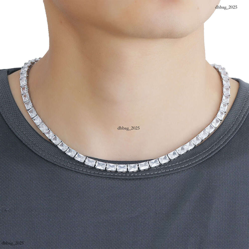 INS Hip-Hop Rectangular Moissanite chain Necklace Personality Simple Tennis Street Style Unisex Layered Clavicle Chain