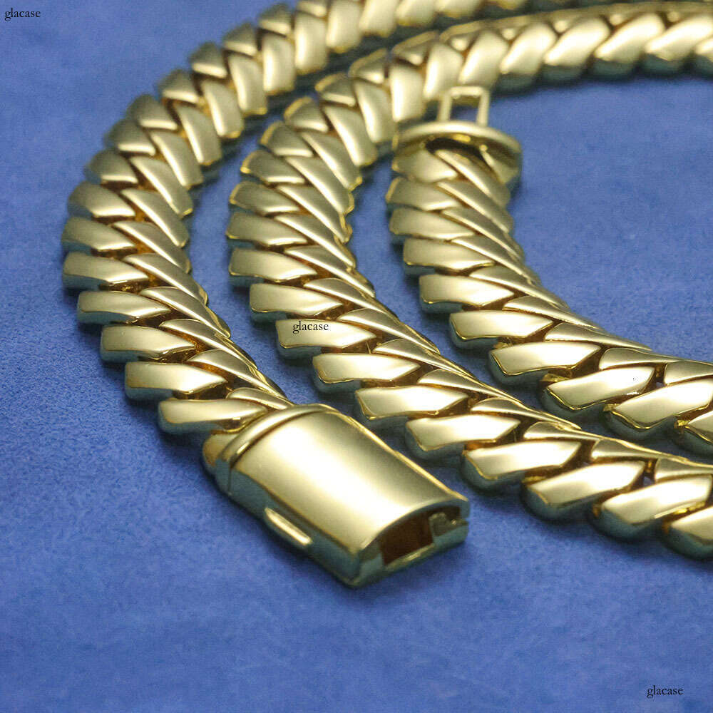 Hip Hop 12mm Rhombus Smooth Cuban Chain Men's Necklace Personality Trendy Jewelry Accessories