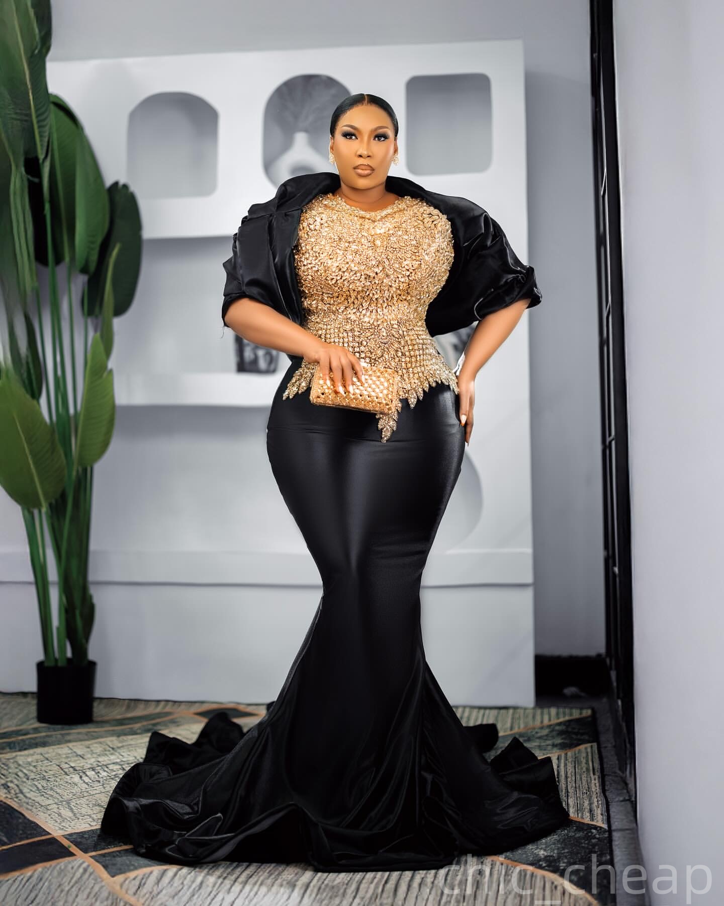 Mermaid Black Plus Size Prom Dresses 2025B Beaded Crystals Satin With A Wrap Evening Formal Party Second Birthday Engagement Gowns Dress For Special O