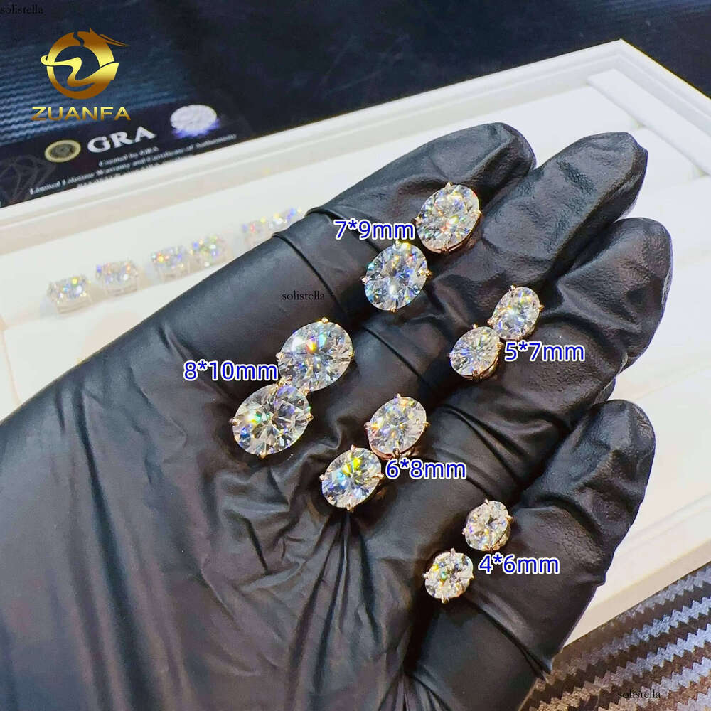 Zuanfa Factory Price VVS Dia Screw Back Stud Sier Oval Cut Full Sizes Moissanite Earrings
