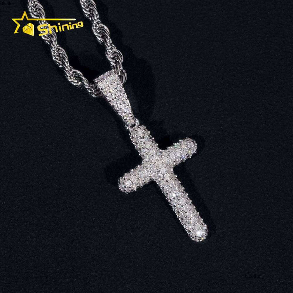 Hip Hop Jewelry Sterling Sier Men Dia Iced Out Bubble Cross Pendant Moissanite