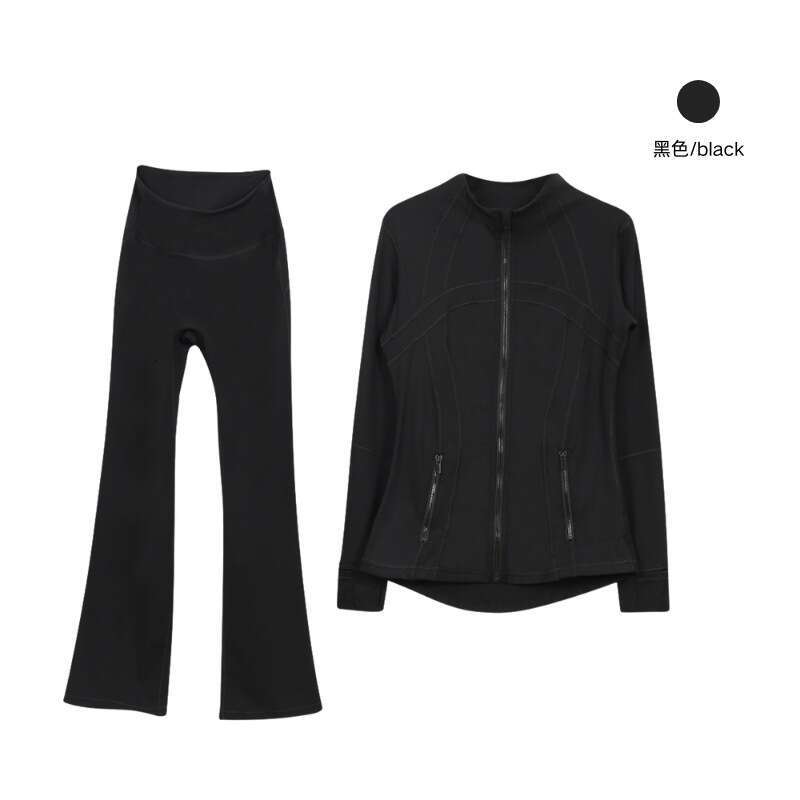 Women's Slim Fit Flared Pants and Jacket Set for Sports