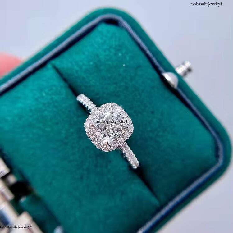 Fine Jewelry Solid 14K White Gold 1.0CT Cushion Moissanite Dia with Halo Women Engagement Wedding Rings