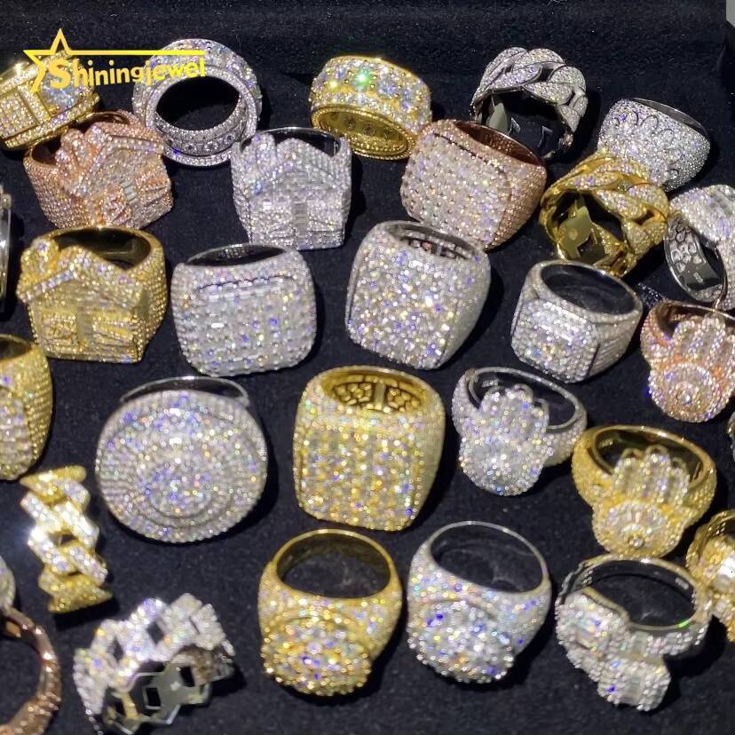 Hot Sale Multiple Choice Custom Iced Out Hip Hop Men Ring VVS Moissanite 925 Sterling Silver Rings Diamond Jewelry Ring for Men
