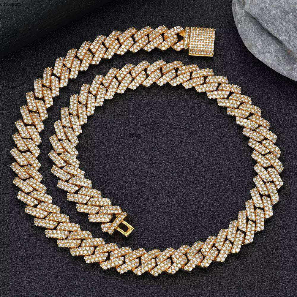 NUOYA 14mm Gold Plated Iced Out Link Chain Necklace for Men Hip Hop Jewelry Customizable Dia Cuban Chains