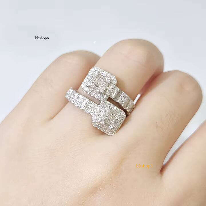 Designer newMen's Square Hip Hop Vvs Moissanite Sterling Silver Cuban Design Wedding Rin
