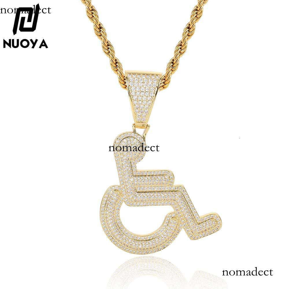 Hip Hop Men's Necklace with Disabled Symbol and Wheelchair, Personalized Creative Moissanite chain Pendant
