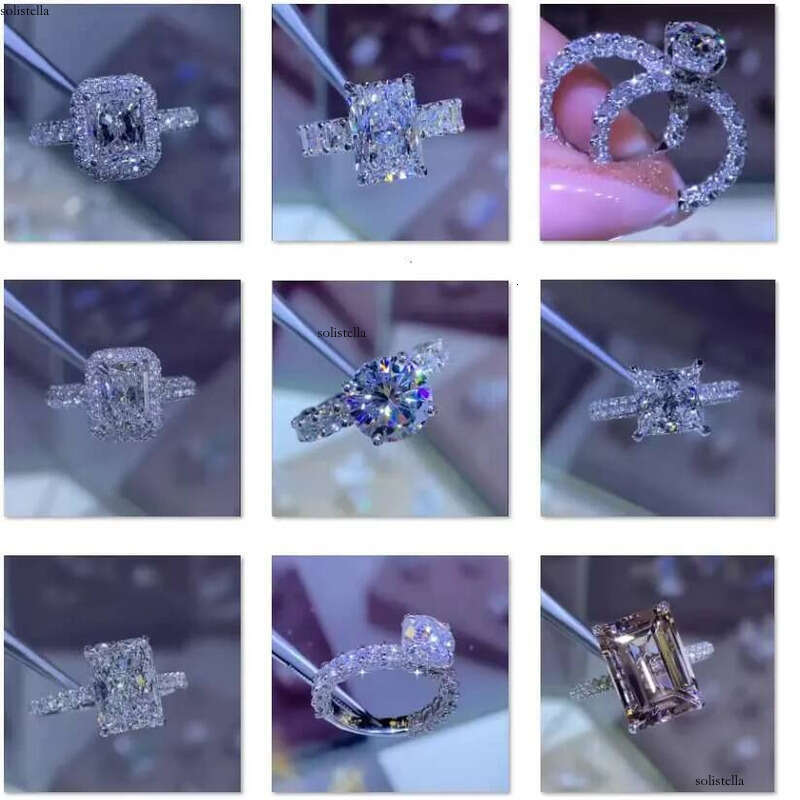 Wedding Radiant Cut Full Moissanite Band sier Engagement Ring Custom Design